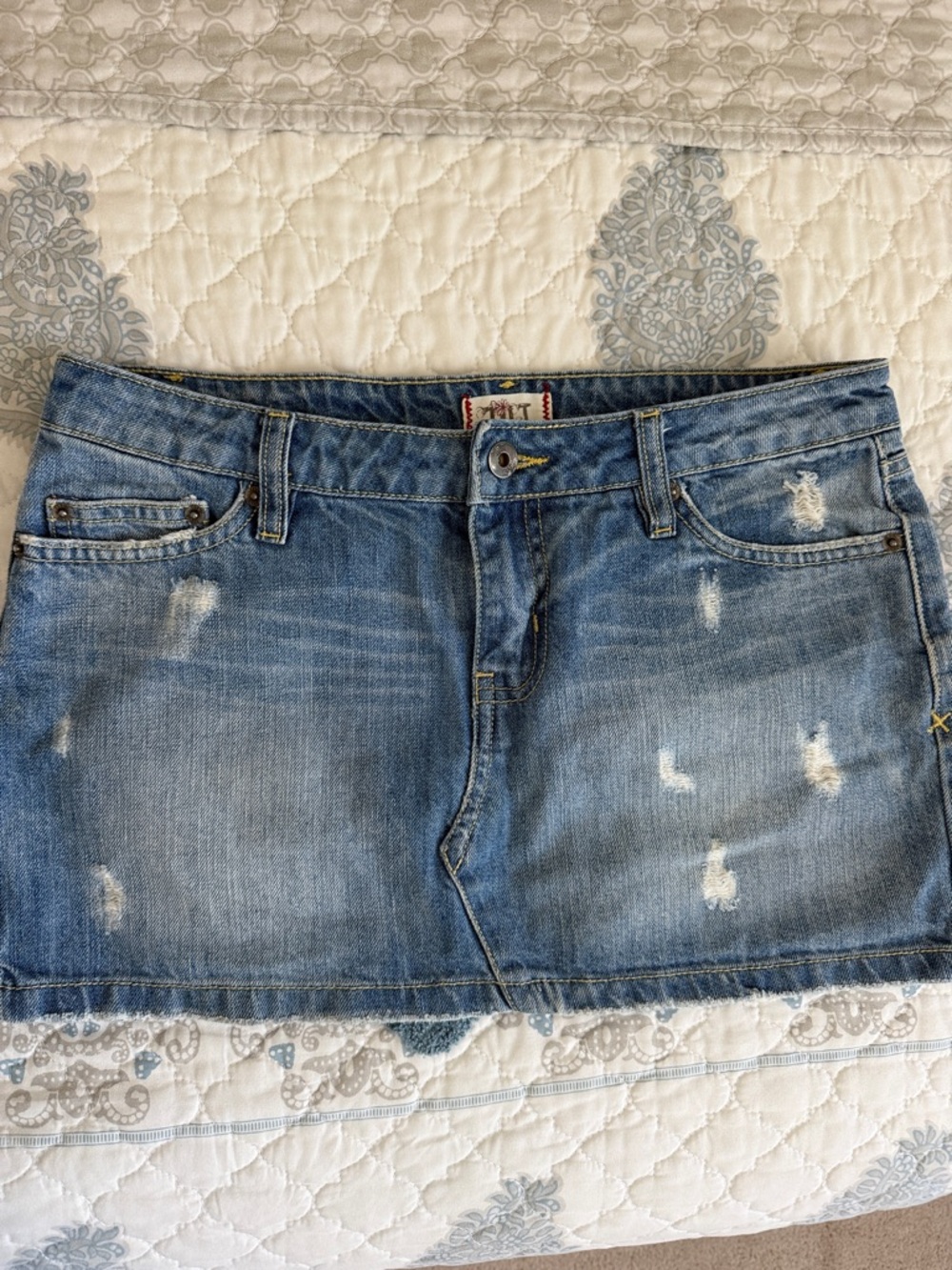 TILT Distressed Light Blue Denim Mini Skirt 100%cotton